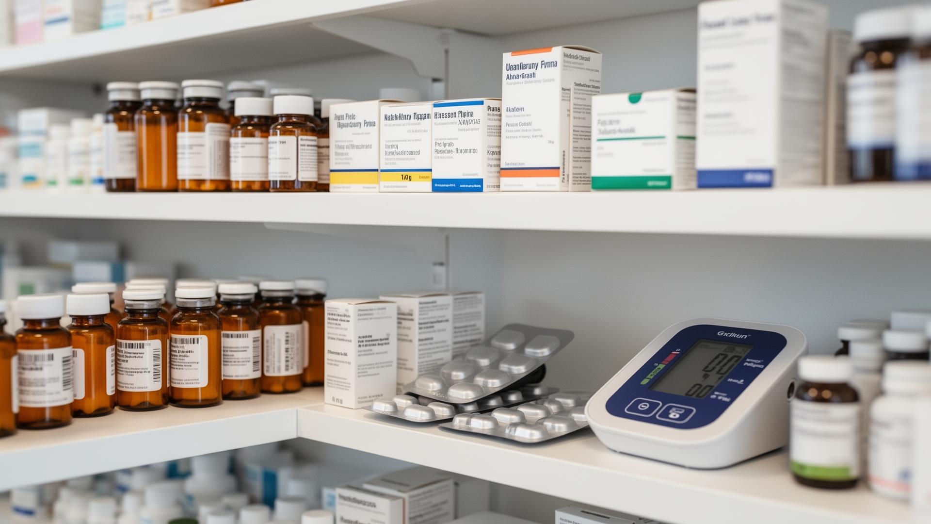 ProTab pharmacy shelves with prescription bottles and medication boxes